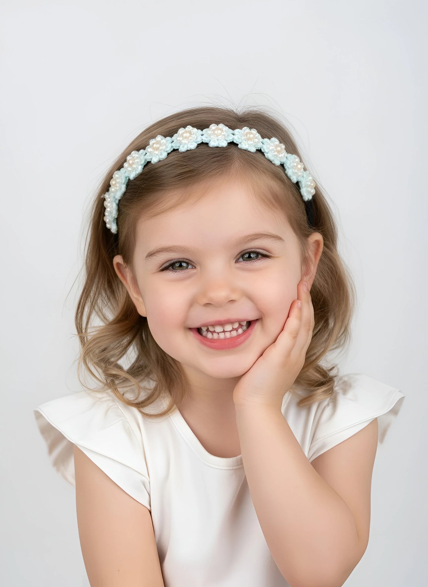 Choko Soft Blue Floral Beaded Hair Band Graceful for Girls - Choko