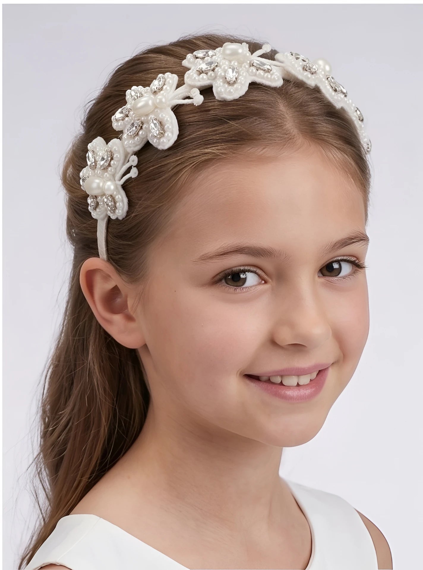 Whimsical Butterfly Dreams Hairband for Girls & Kids - White, Pearls, Glass Beads - Choko