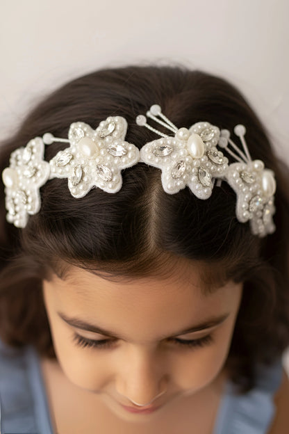 Whimsical Butterfly Dreams Hairband for Girls & Kids - White, Pearls, Glass Beads - Choko