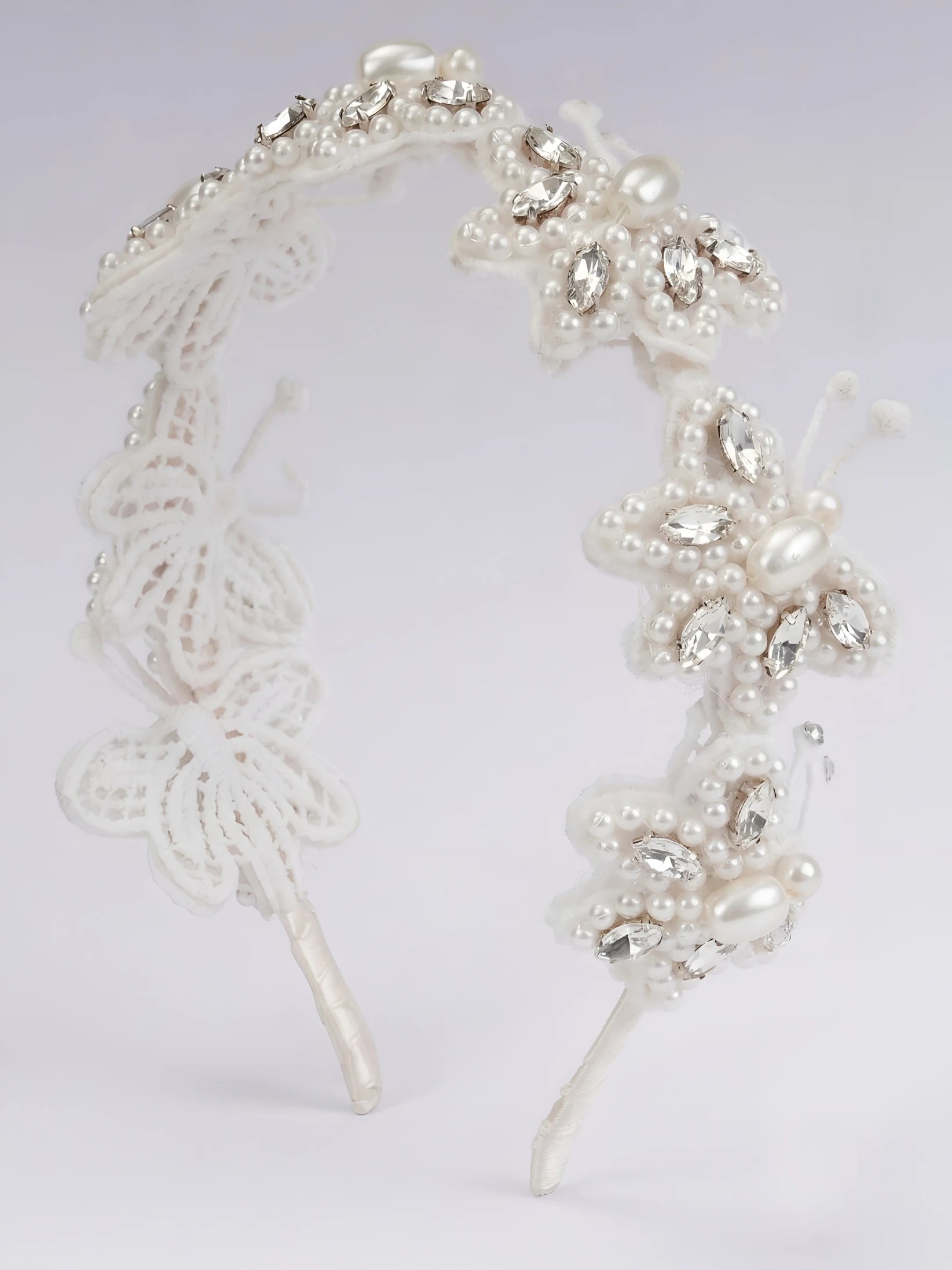 Whimsical Butterfly Dreams Hairband for Girls & Kids - White, Pearls, Glass Beads - Choko