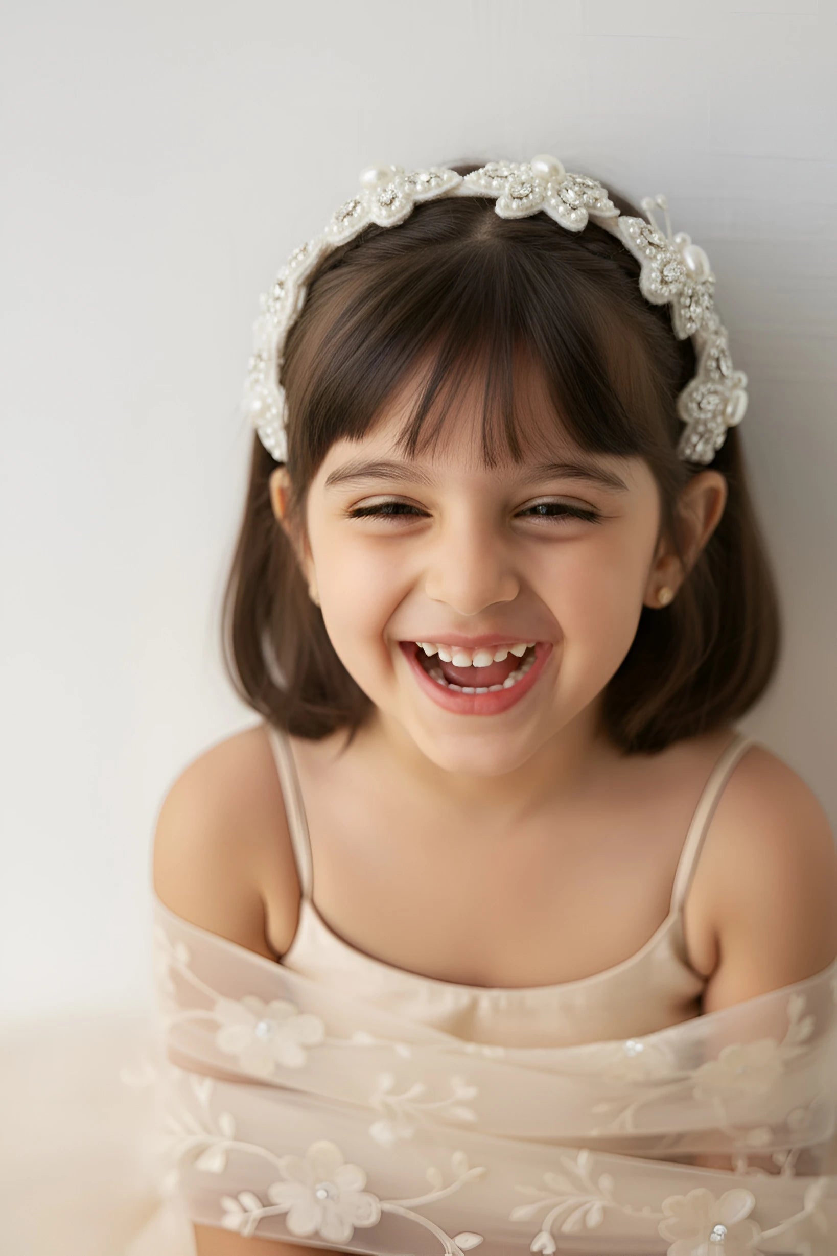 Whimsical Butterfly Dreams Hairband for Girls & Kids - White, Pearls, Glass Beads - Choko
