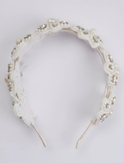 Whimsical Butterfly Dreams Hairband for Girls & Kids - White, Pearls, Glass Beads - Choko