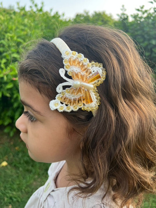 Enchanting Butterfly Grace Hairband for Girls & Kids – Cotton, Pearls & Glass Beads