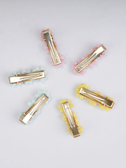 Set of Six Alligator Hair Clips for Girls & Kids - Baby Pink, Soft Blue, Yellow - Choko
