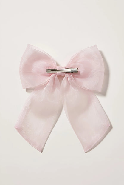 Satin Bow Hair Clip for Girls & Kids - Baby Pink, Pearl Floral Accent - Choko