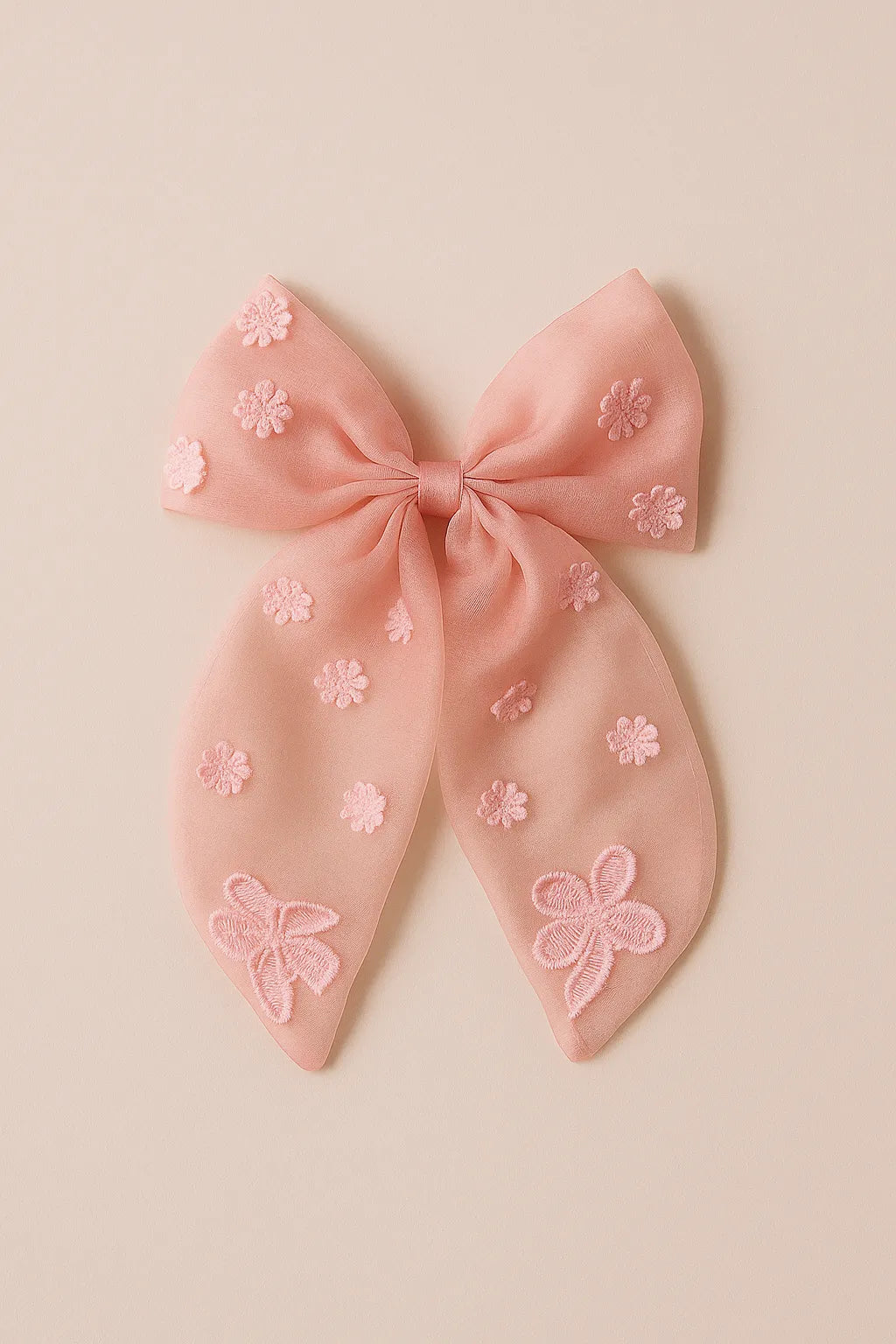 Choko Organza Bow Alligator Hair Clip with Threaded Flower Embellishments for Girls — Pink - Choko
