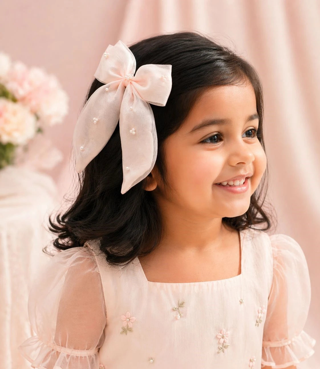 Organza Hair clip Bow Alligator for Girls & Kids - Peach, Pink, White - Choko