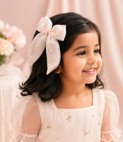 Organza Hair clip Bow Alligator for Girls & Kids - Peach, Pink, White - Choko