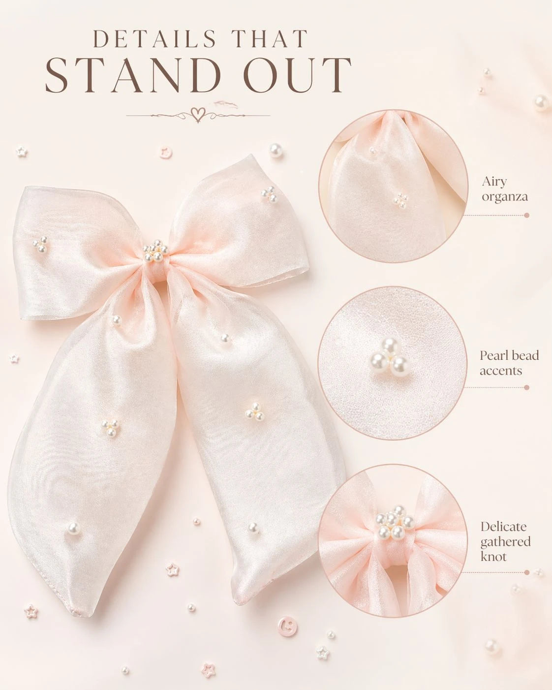Organza Hair clip Bow Alligator for Girls & Kids - Peach, Pink, White - Choko