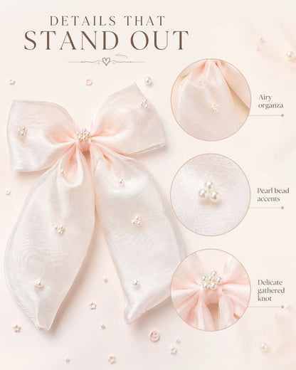 Organza Hair clip Bow Alligator for Girls & Kids - Peach, Pink, White - Choko