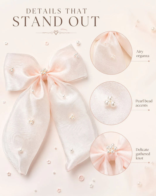 Organza Hair clip Bow Alligator for Girls & Kids - Peach, Pink, White
