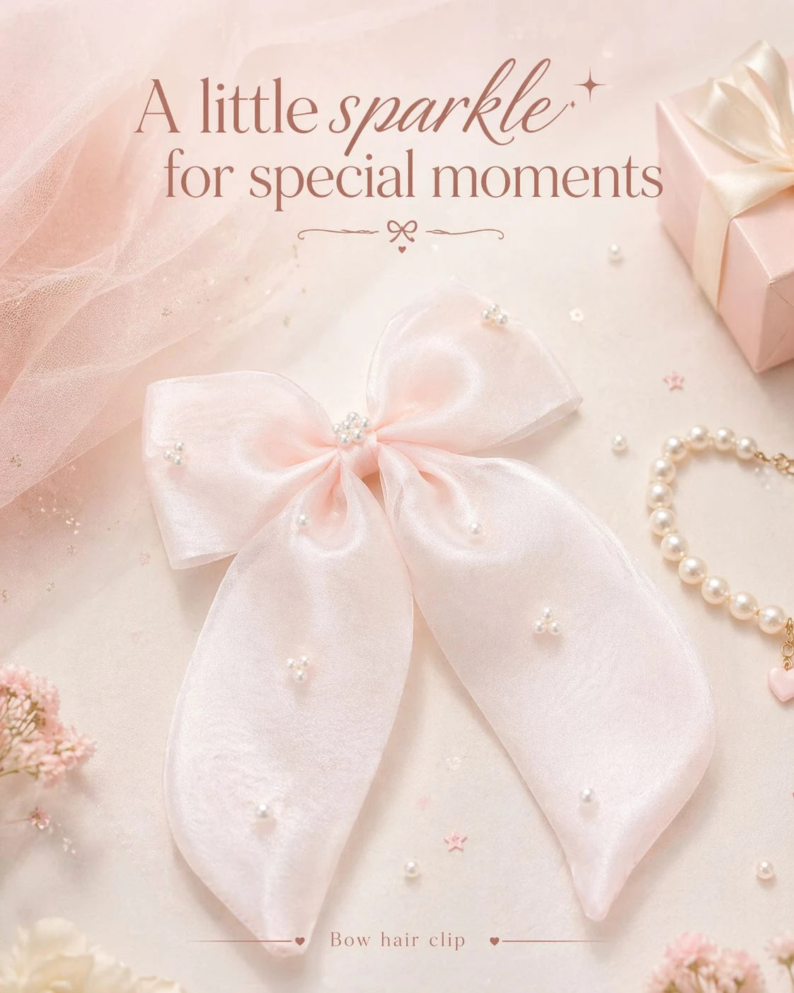 Organza Hair clip Bow Alligator for Girls & Kids - Peach, Pink, White - Choko