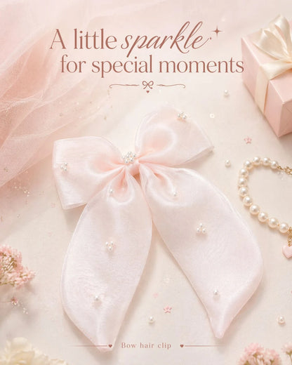 Organza Hair clip Bow Alligator for Girls & Kids - Peach, Pink, White - Choko