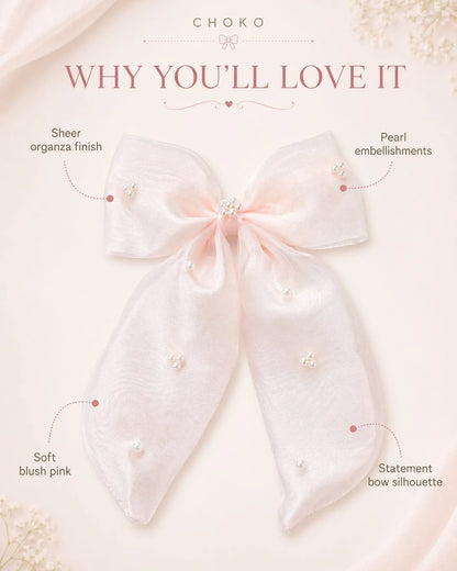 Organza Hair clip Bow Alligator for Girls & Kids - Peach, Pink, White - Choko