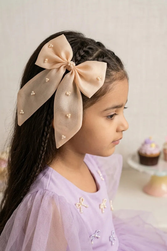 Organza Hair clip Bow Alligator for Girls & Kids - Peach, Pink, White - Choko