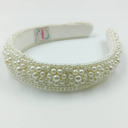 Choko Beads and Pearls Accent Broad Hairband for Girls - Off White