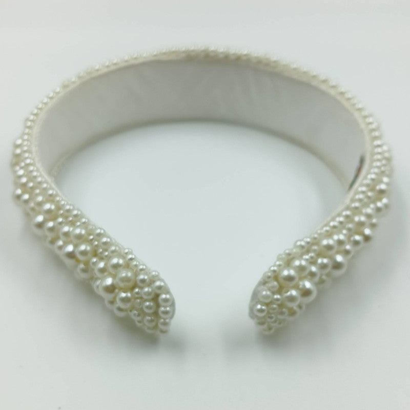 Choko Beads and Pearls Accent Broad Hairband for Girls - Off White