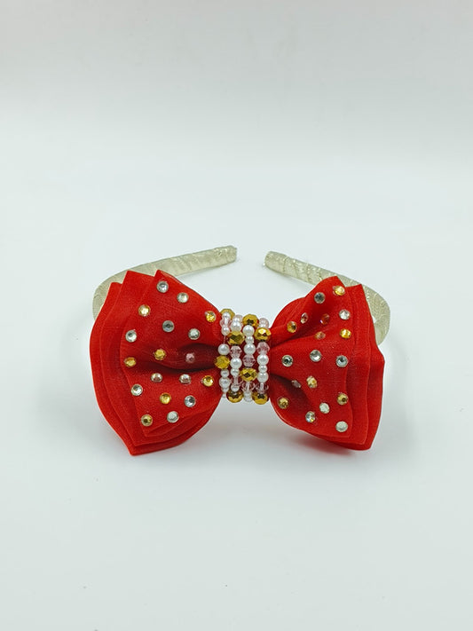 Santa’s Xmas Bow Hairband for Girls & Kids – Red & Gold Festive Sparkle