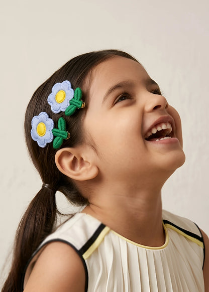 Choko Floral Accent Hairclip for Girls - Blue, Green, Yellow - Choko