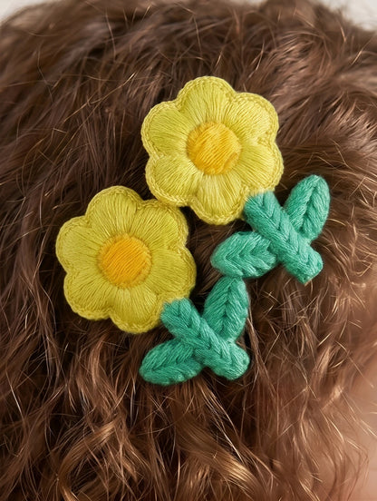 Choko Floral Accent Hairclip for Girls - Green, Yellow - Choko