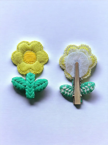 Choko Floral Accent Hairclip for Girls - Green, Yellow - Choko