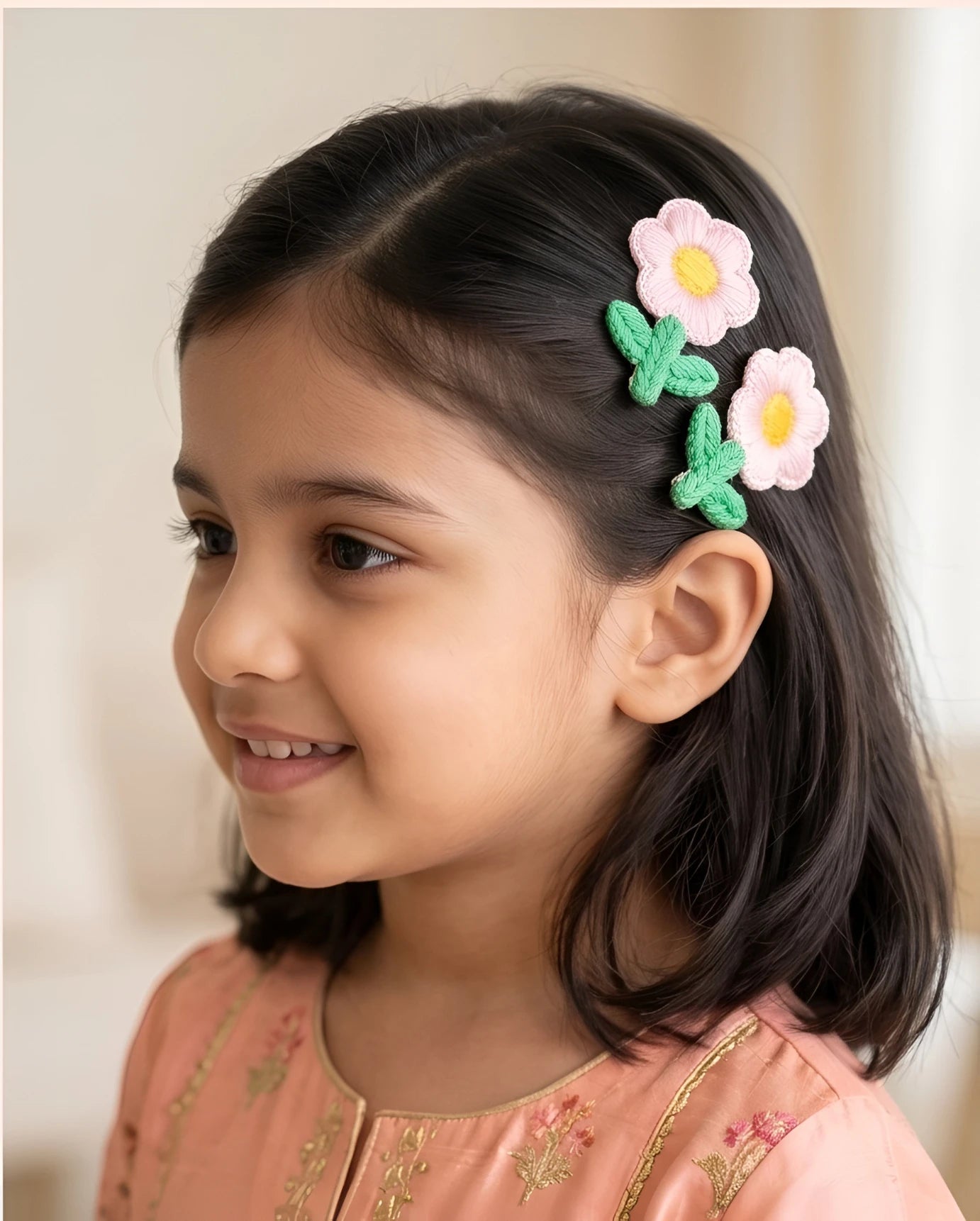 Choko Floral Accent Hairclip for Girls - Pink, Green, Yellow - Choko