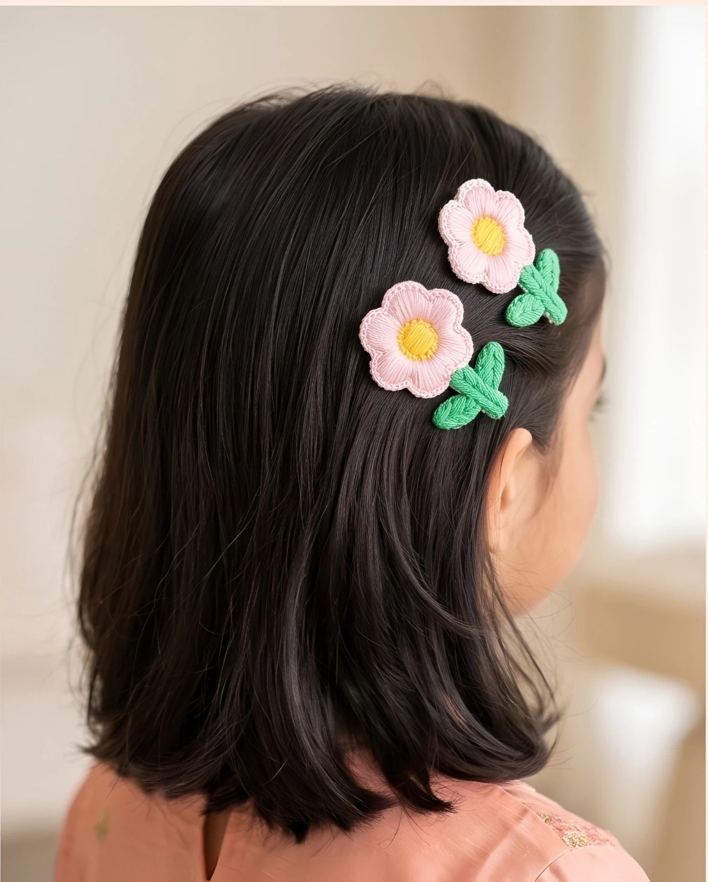 Choko Floral Accent Hairclip for Girls - Pink, Green, Yellow - Choko