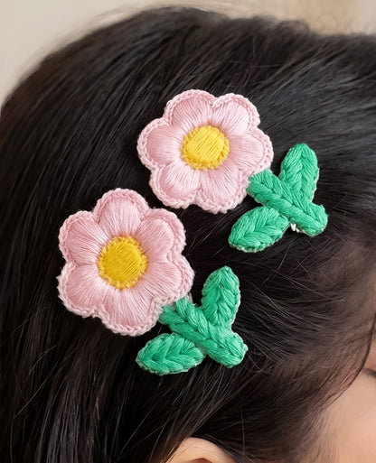Choko Floral Accent Hairclip for Girls - Pink, Green, Yellow - Choko