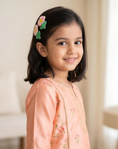 Choko Floral Accent Hairclip for Girls - Pink, Green, Yellow - Choko