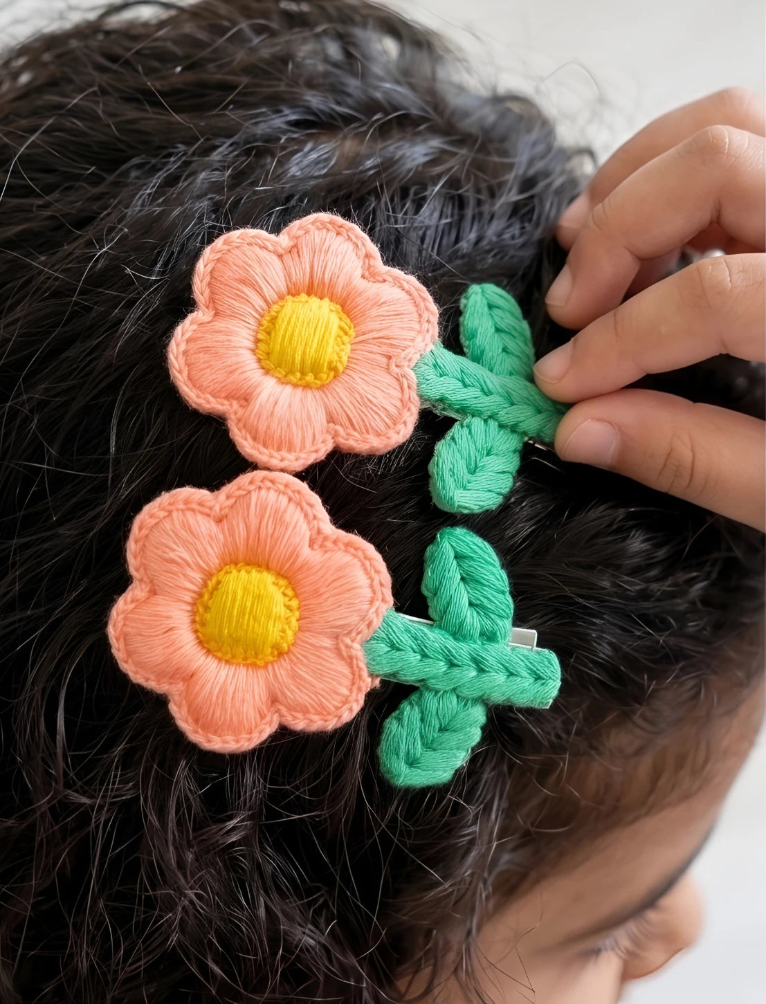 Choko Floral Accent Hairclip for Girls - Peach, Green - Choko