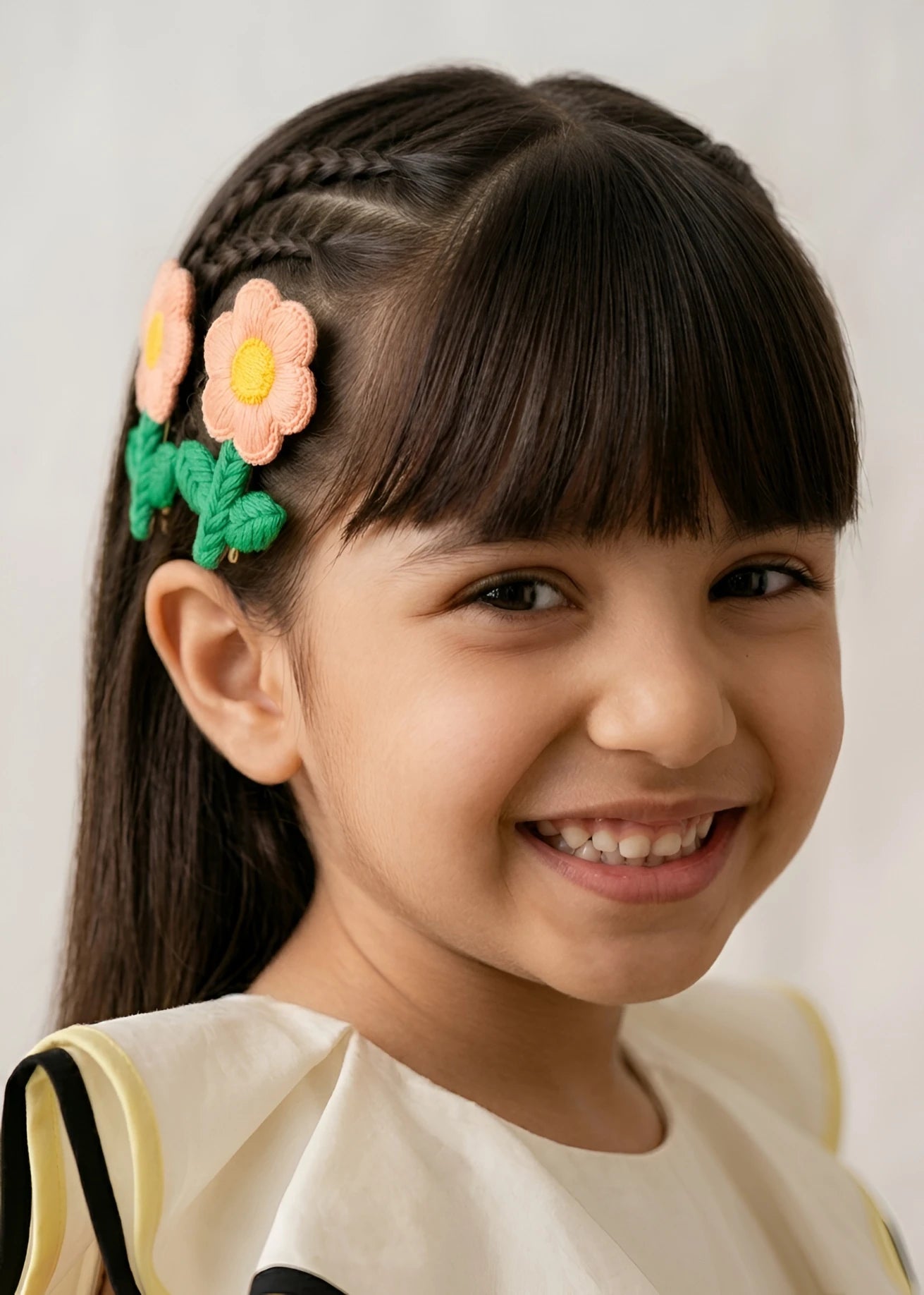 Choko Floral Accent Hairclip for Girls - Peach, Green - Choko