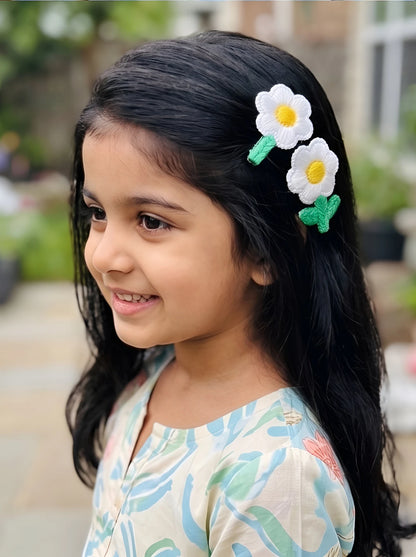 Choko Floral Accent Hairclip for Girls - White, Green, Yellow - Choko