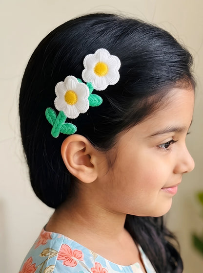 Choko Floral Accent Hairclip for Girls - White, Green, Yellow - Choko
