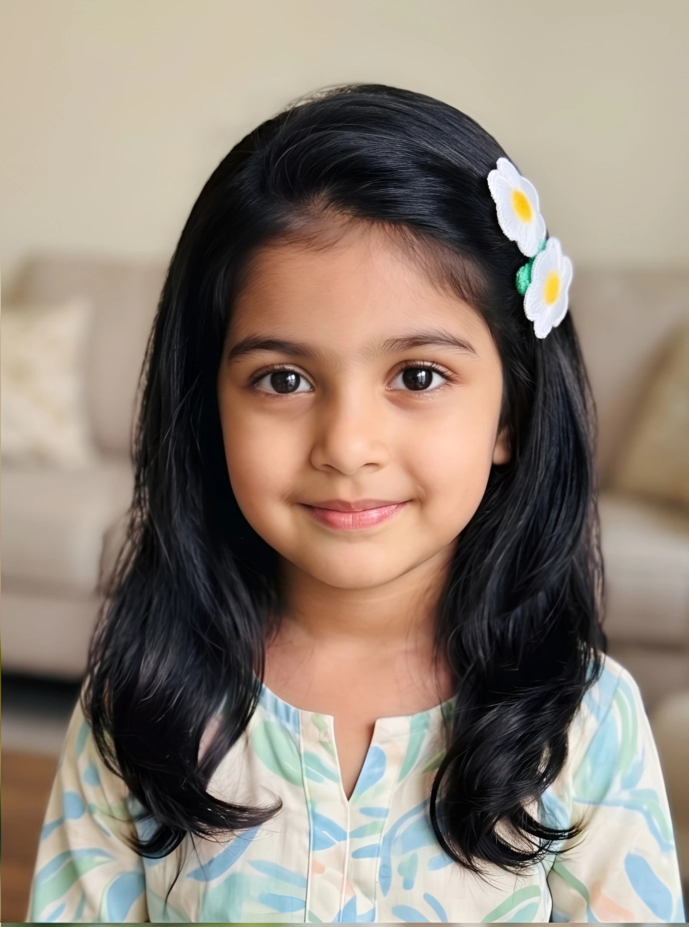 Choko Floral Accent Hairclip for Girls - White, Green, Yellow - Choko