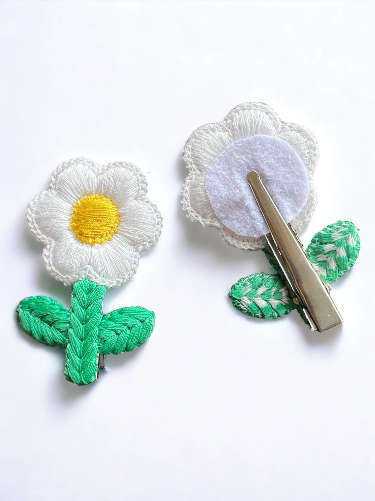 Choko Floral Accent Hairclip for Girls - White, Green, Yellow - Choko