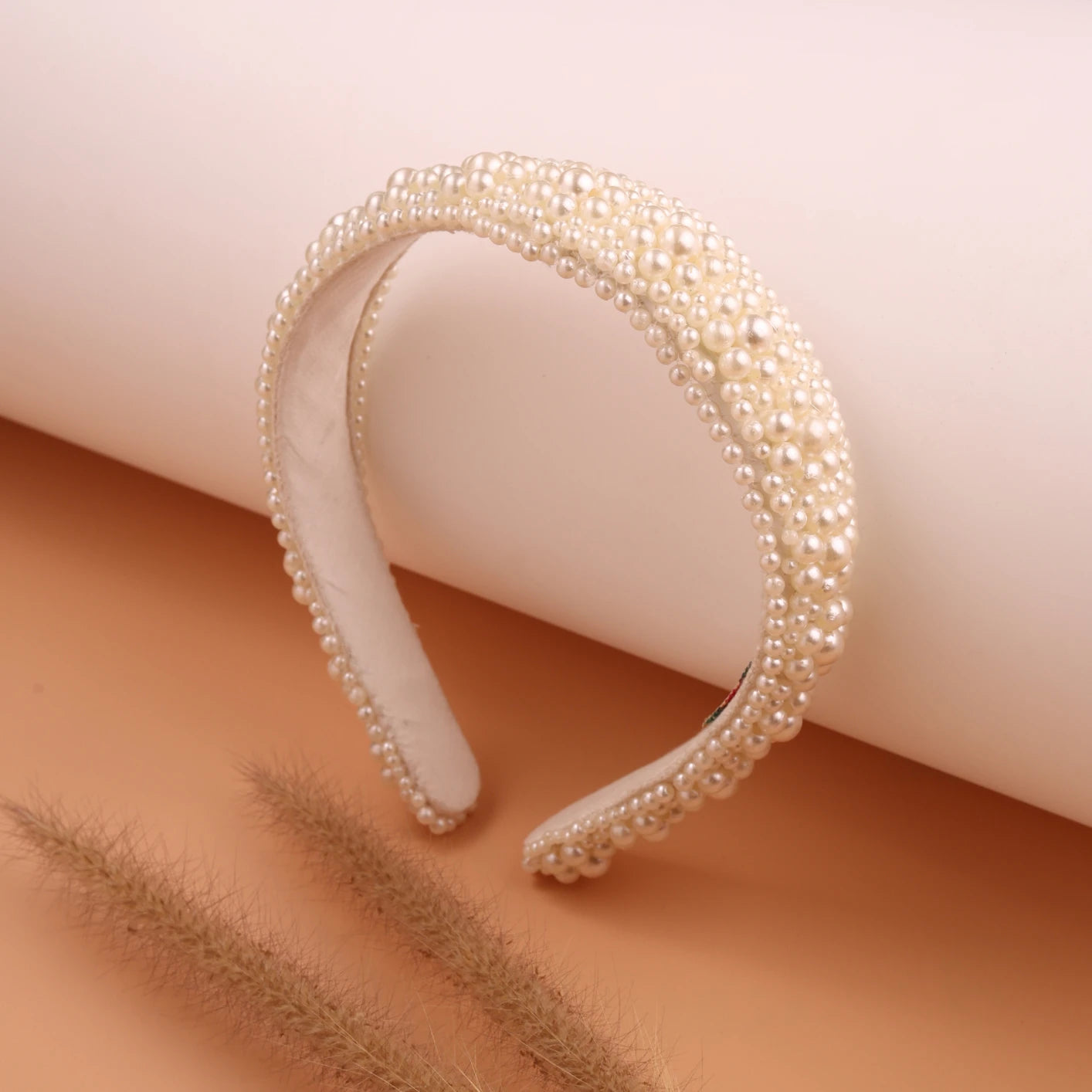 Choko Beads and Pearls Accent Broad Hairband for Girls - Off White - Choko