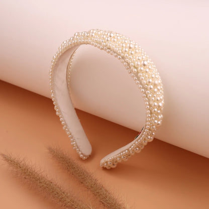 Choko Beads and Pearls Accent Broad Hairband for Girls - Off White - Choko