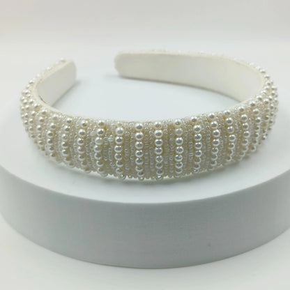 Choko Beads and Pearls Accent Broad Hairband for Girls - Off White - Choko