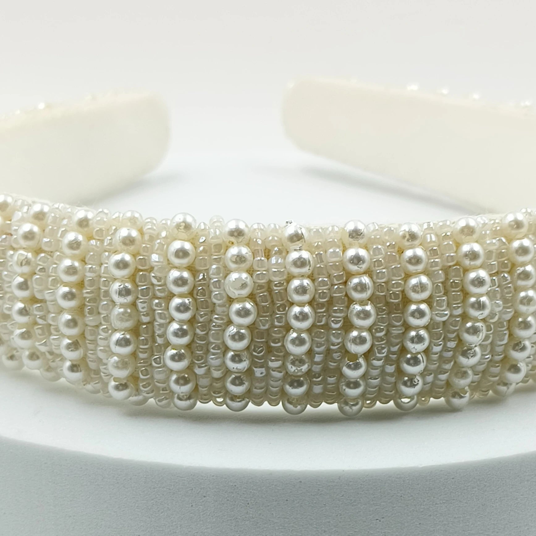 Choko Beads and Pearls Accent Broad Hairband for Girls - Off White - Choko