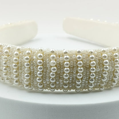 Choko Beads and Pearls Accent Broad Hairband for Girls - Off White - Choko