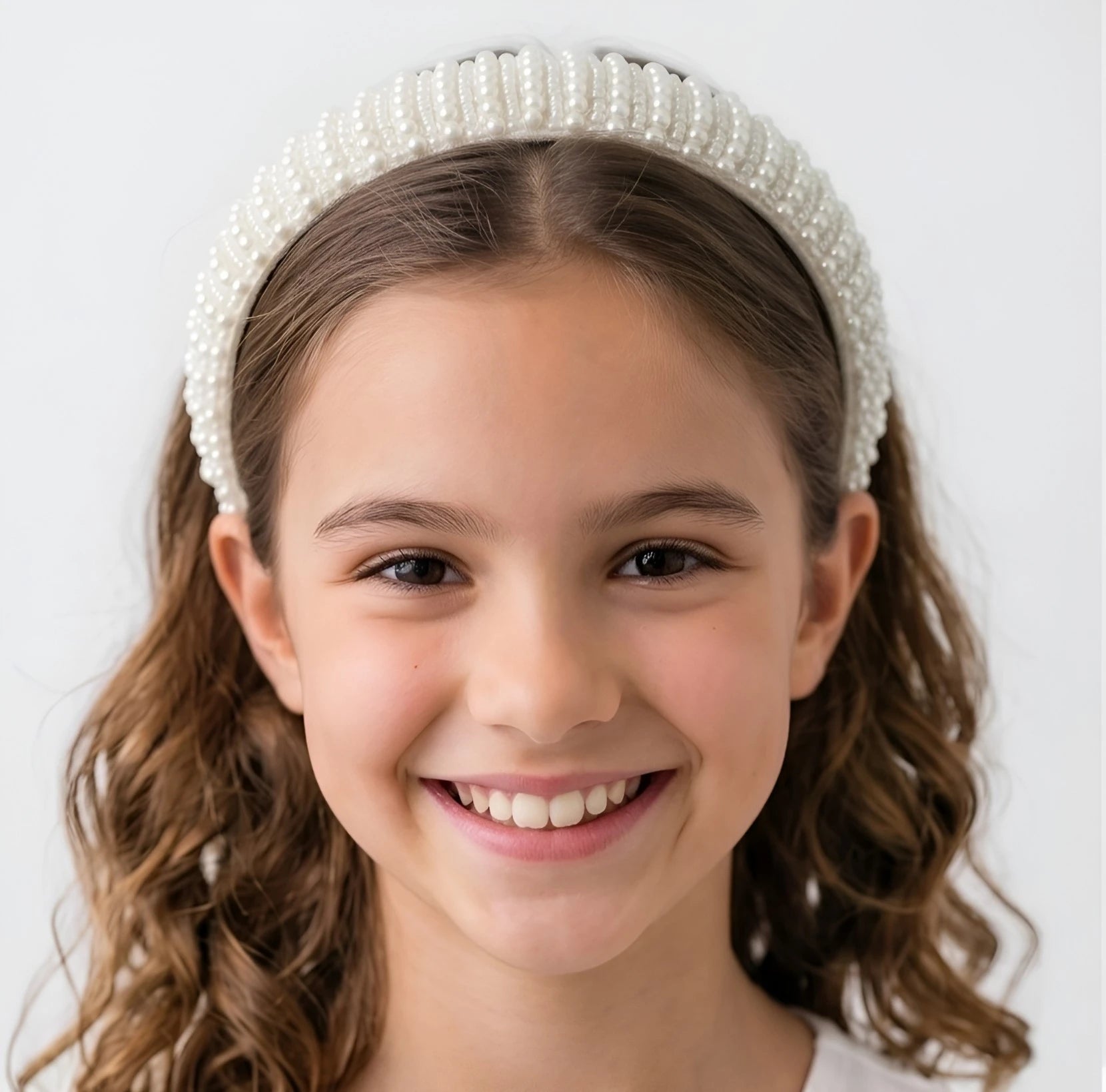 Choko Beads and Pearls Accent Broad Hairband for Girls - Off White - Choko