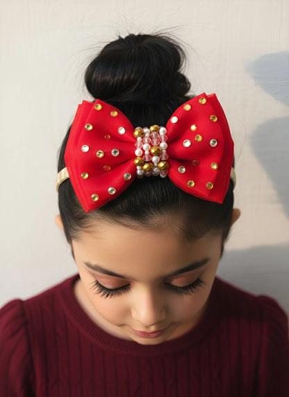 Choko Santa's Xmas Bow Hairband Red & Gold Festive Sparkle for Girls - Choko