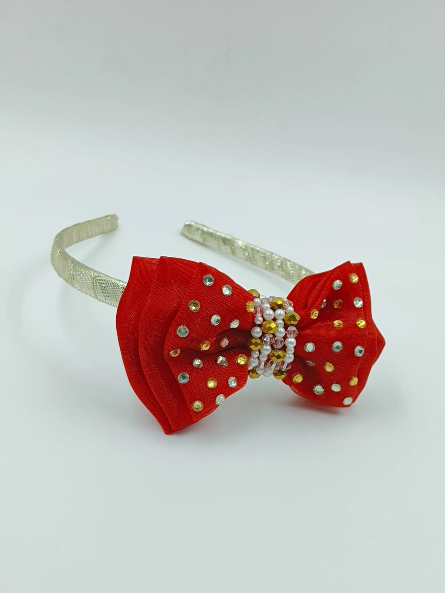 Choko Santa's Xmas Bow Hairband Red & Gold Festive Sparkle for Girls - Choko