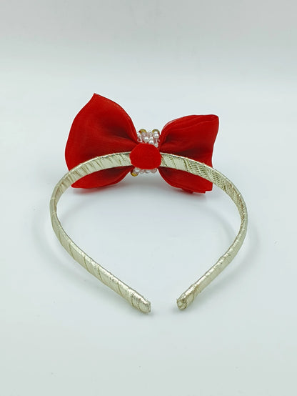 Choko Santa's Xmas Bow Hairband Red & Gold Festive Sparkle for Girls - Choko