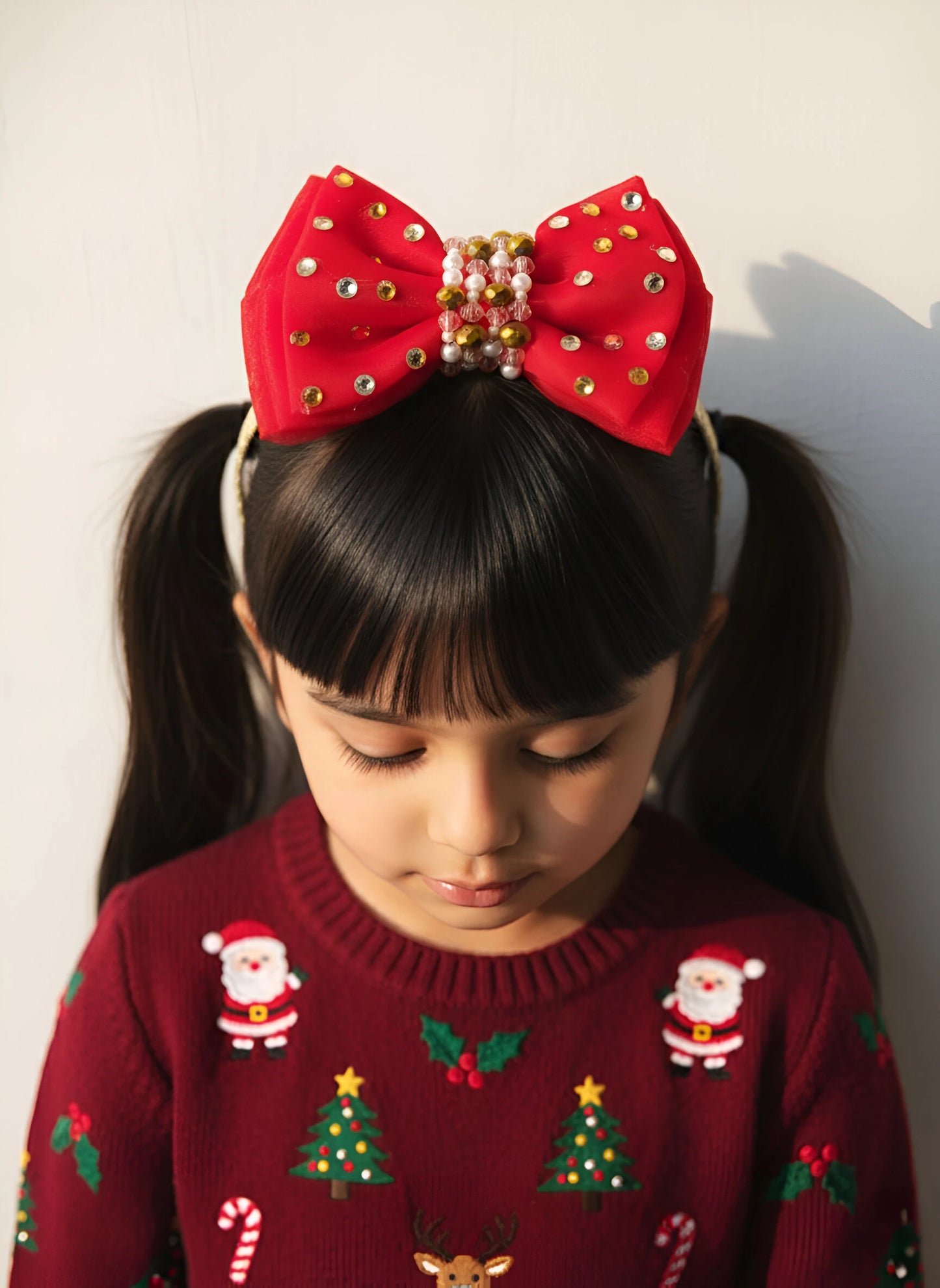 Choko Santa's Xmas Bow Hairband Red & Gold Festive Sparkle for Girls - Choko