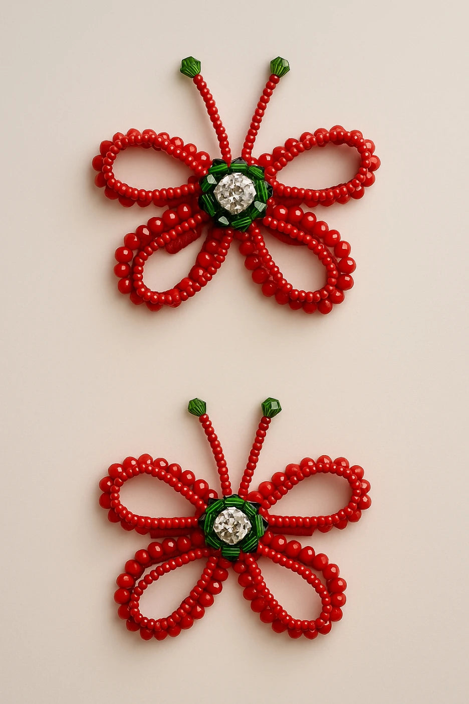 Choko Red Beaded Butterfly Hair Clip Festive Flair with Green Gems for Girls - Choko