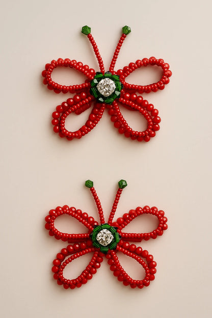 Choko Red Beaded Butterfly Hair Clip Festive Flair with Green Gems for Girls - Choko