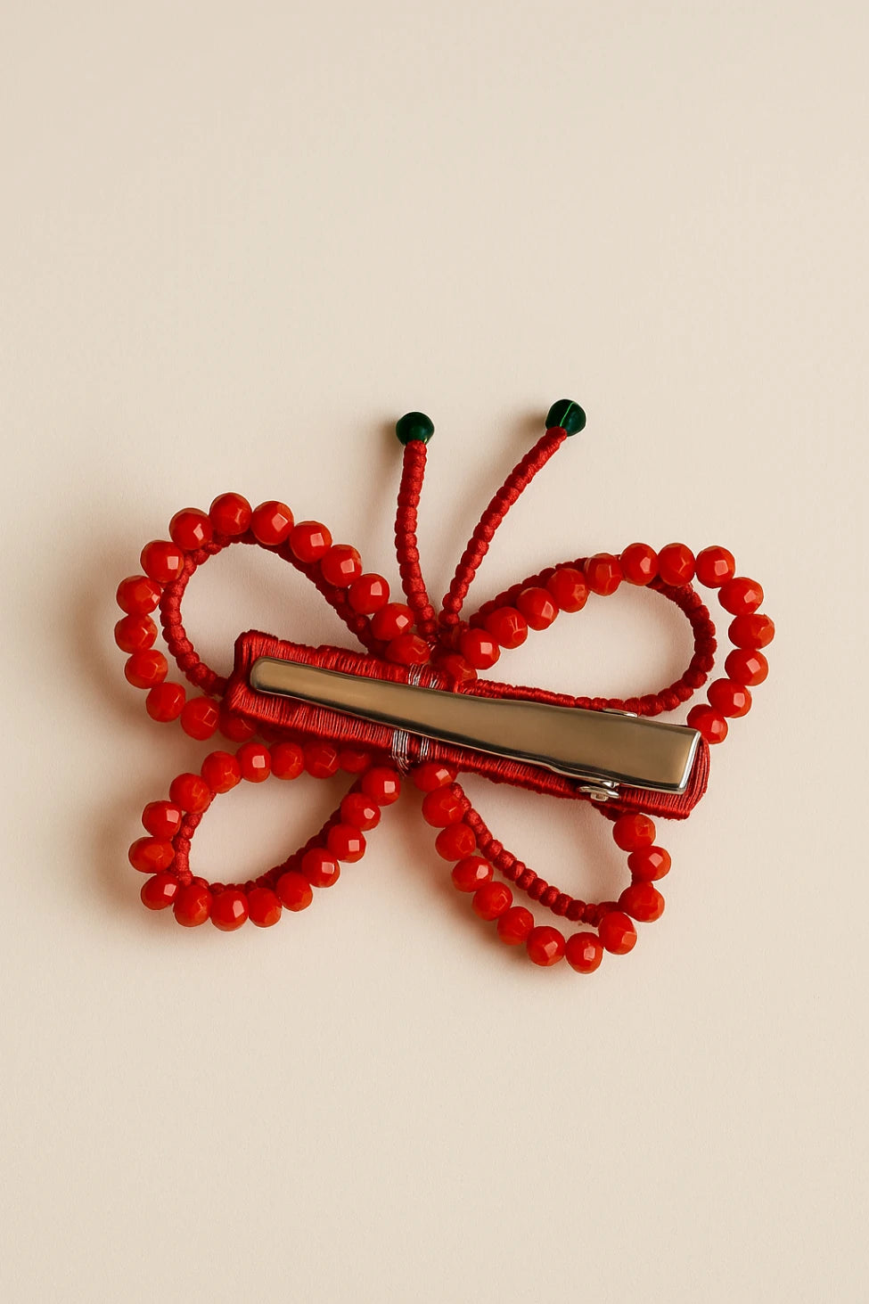 Choko Red Beaded Butterfly Hair Clip Festive Flair with Green Gems for Girls - Choko