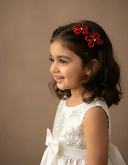 Choko Red Beaded Butterfly Hair Clip Festive Flair with Green Gems for Girls - Choko