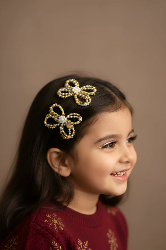 Choko Santa's Xmas Butterfly Beaded Hairclip- Gold, Off White for Girls - Choko